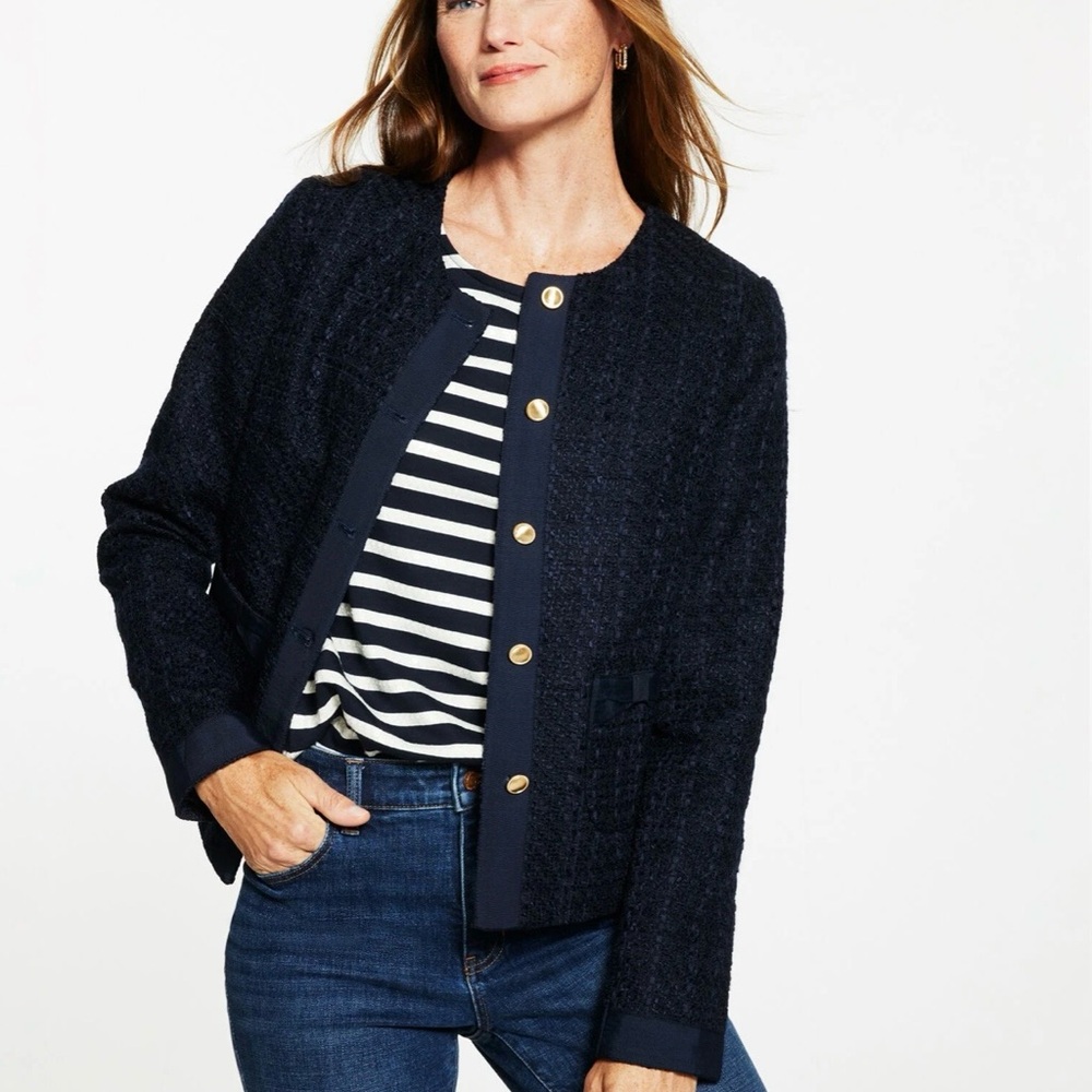 Talbot’s Navy Tweed Jacket with Gold Buttons
